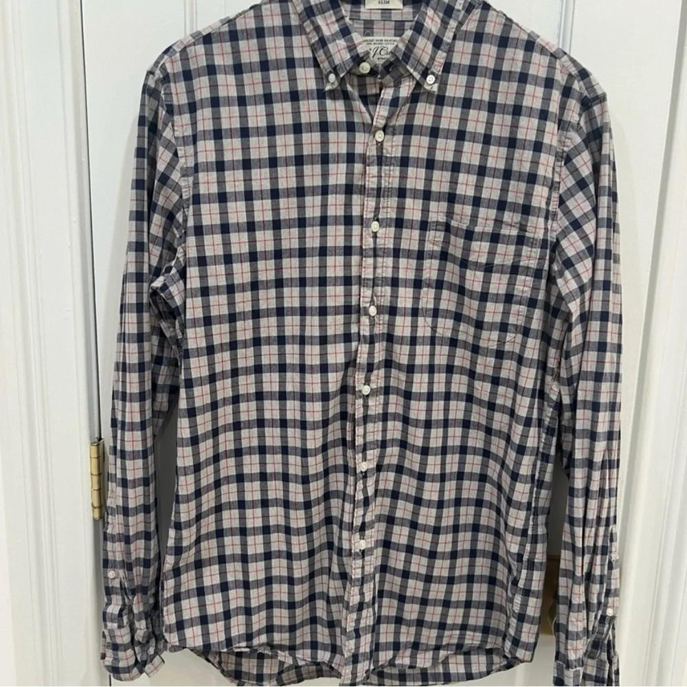 J.Crew Men’s Slim Fit Organic Cotton Plaid Button-Down Shirt Medium